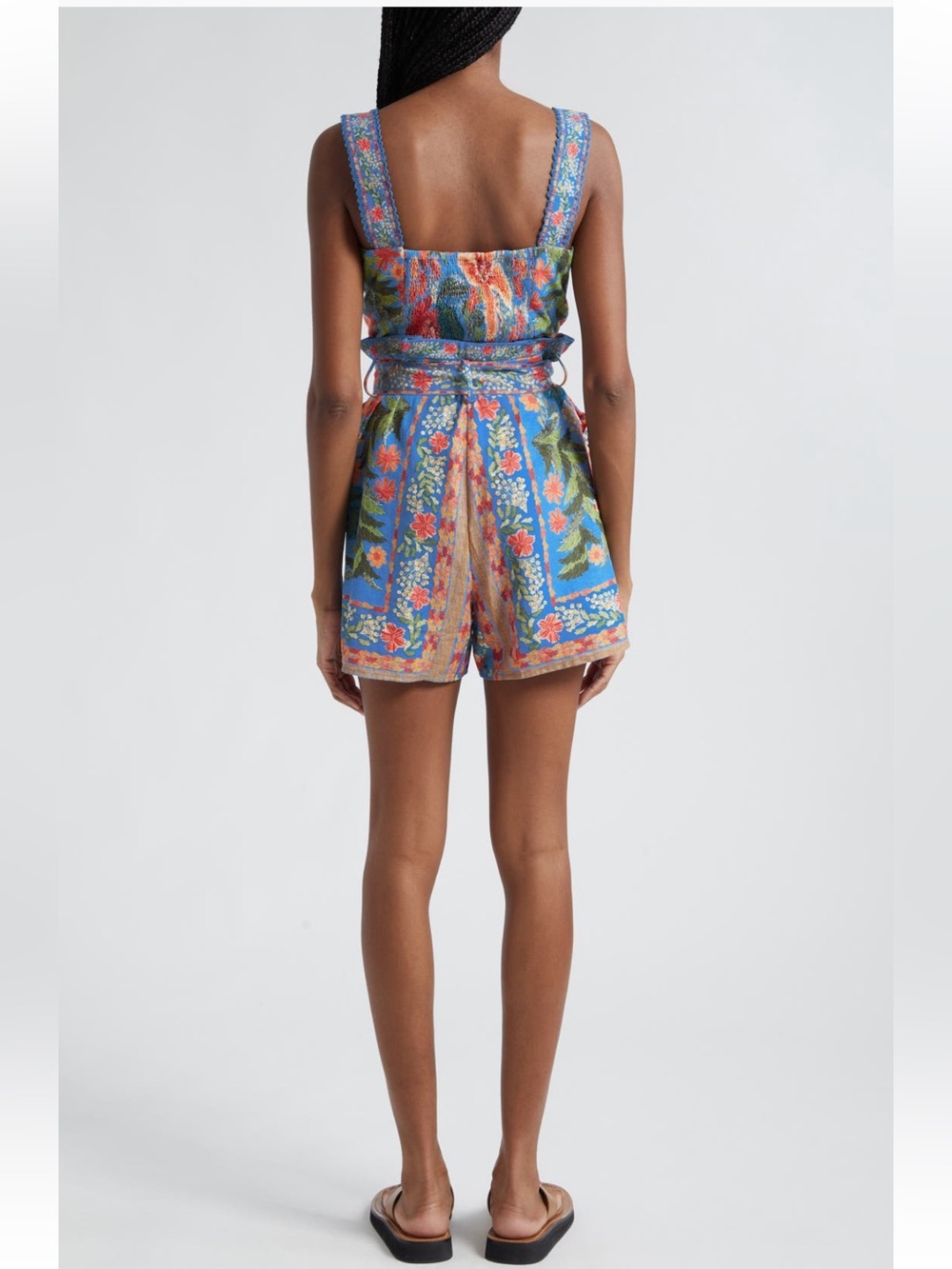 NEW FARM Rio Stitched Garden Floral Belted Linen Blend Romper SZ Large - Picture 3 of 10